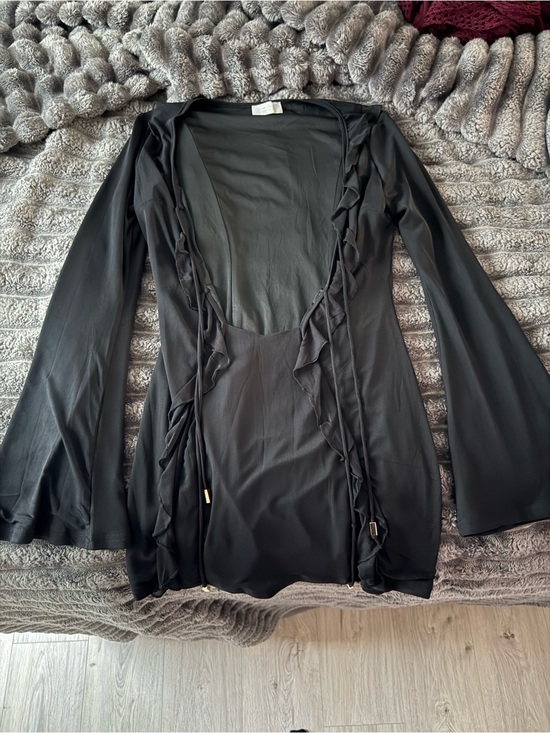 Outcast Clothing Dresses & Skirts - Black Long Sleeve Ruffle-Trim Dress